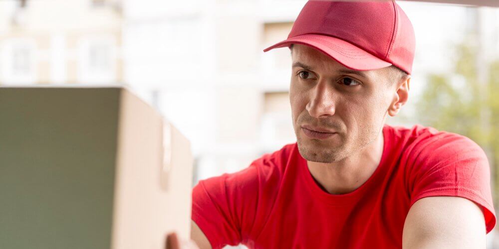 Kurier pakujący paczkę do samochodu