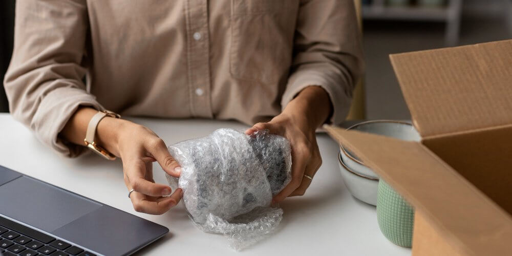 Pakowanie przedmiotu w folii bąbelkowej